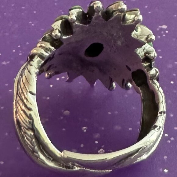 Authentic Zuni NeedlePoint Flower LEAF Ring in Green Turquoise 925 Silver UNIQUE - Picture 4 of 4